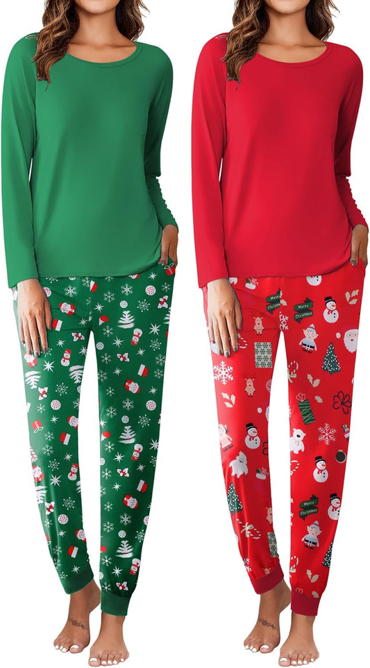 Ekouaer 2 Pack Womens Pajamas Set for Cozy Sleep and Lounge