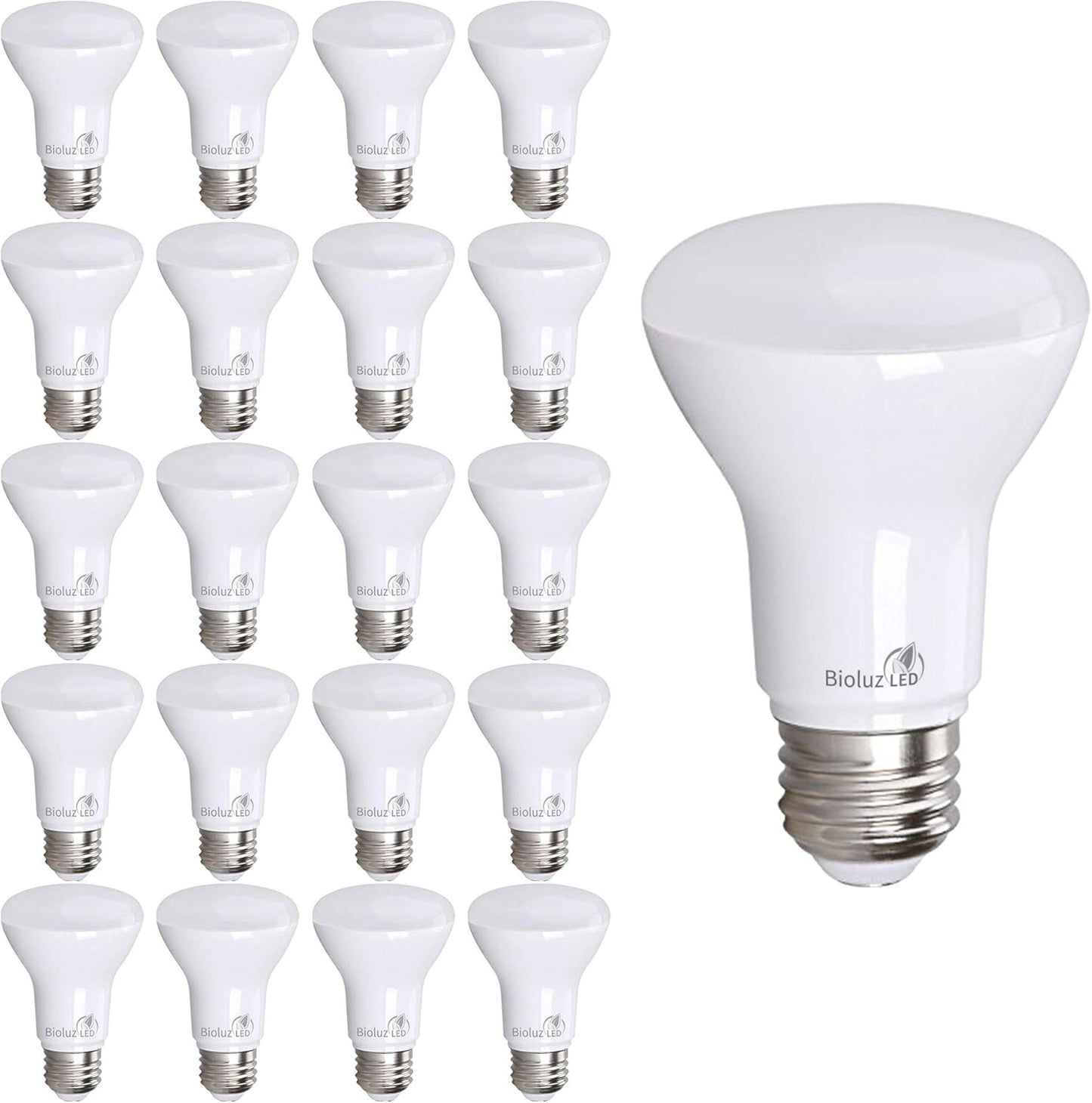 Bioluz LED BR20 Light Bulbs 20-Pack - Energy Efficient Dimmable