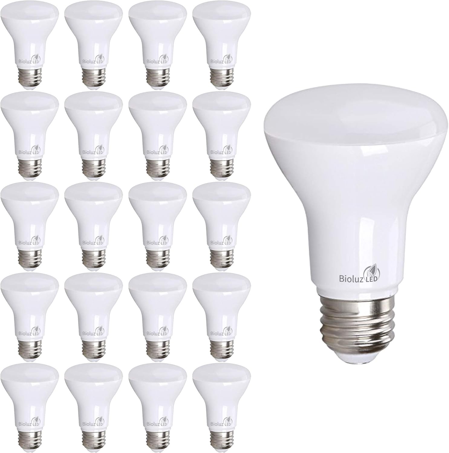 Bioluz LED BR20 Light Bulbs 20-Pack - Energy Efficient Dimmable