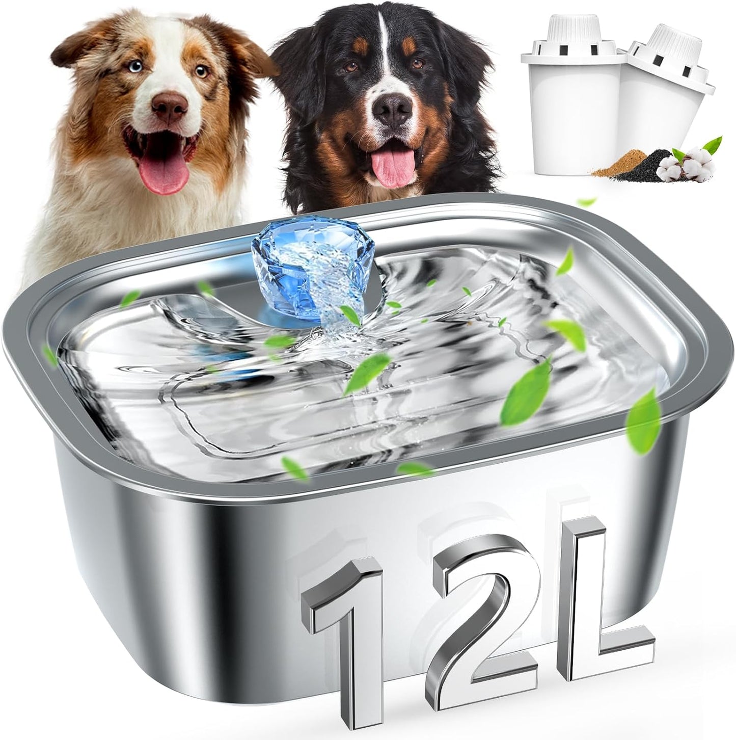 3 Gallon Dog Water Fountain for Large Dogs - Stainless Steel