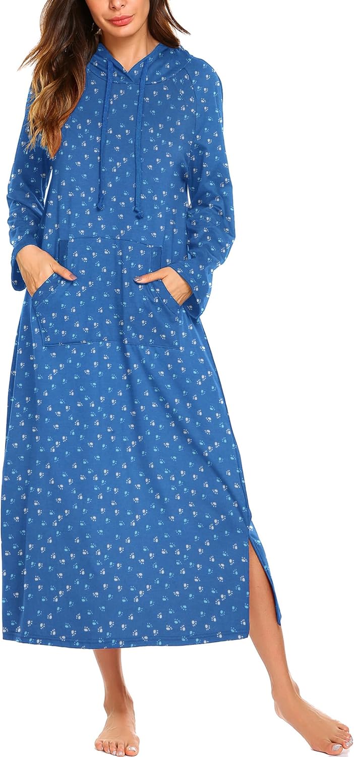 Ekouaer Cotton Nightgown for Women with Hood and Pockets