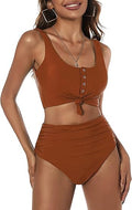 ZAFUL Women's High Waisted Bikini Scoop Neck Two Piece - Snap Button