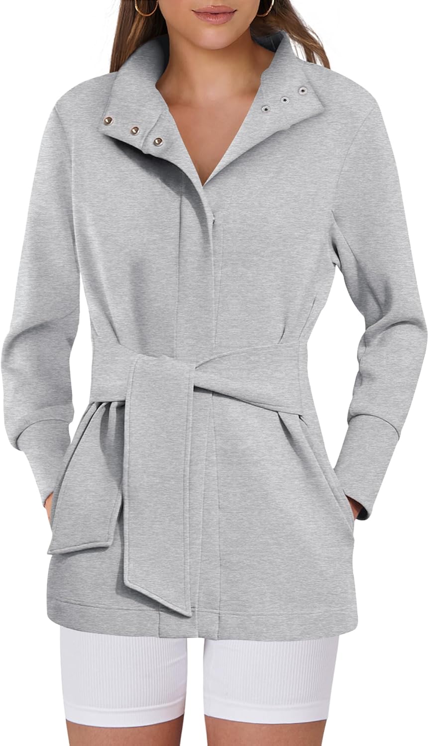 ANRABESS Women's Jacket Belted Long Sleeve Wrap Trench Coat