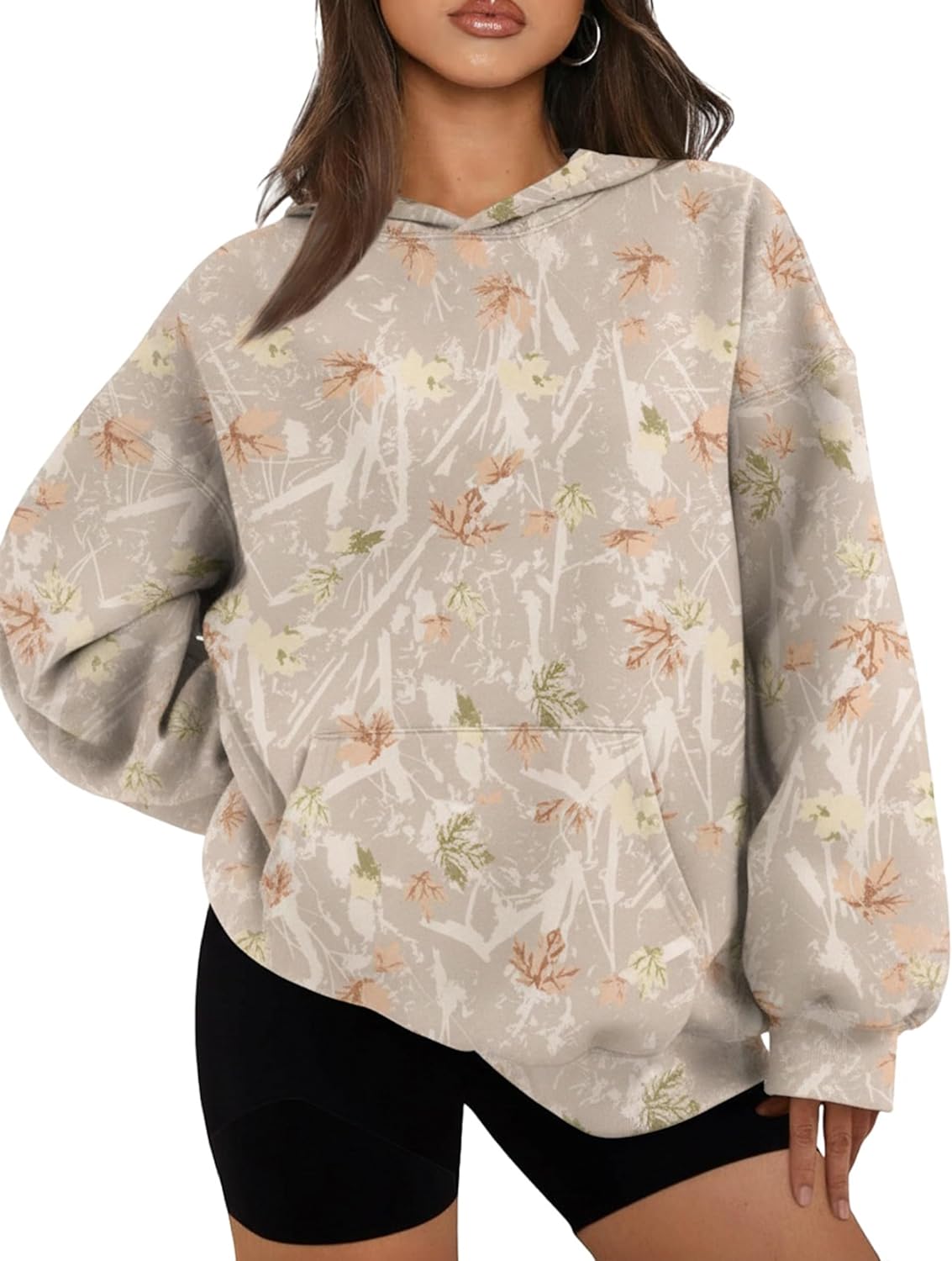 Camo Hoodie for Men Women Oversized Fleece Maple Leaf Sweatshirt