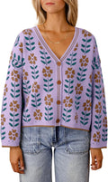 Womens Floral V Neck Cardigan Button Down Knit Sweater - Versatile is