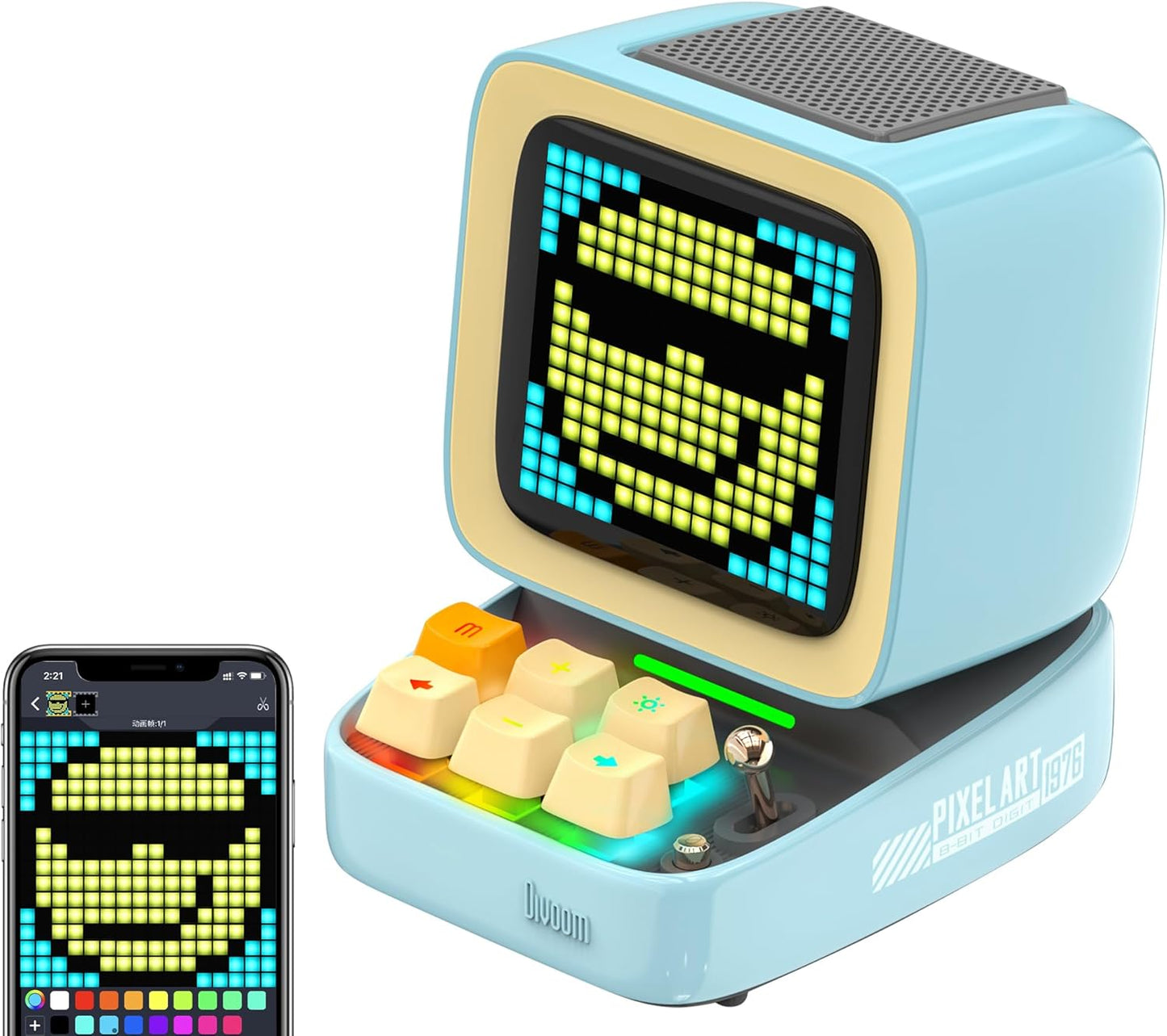 Divoom Ditoo Retro Bluetooth Speaker, 16X16 LED Screen (Blue)