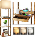 RUNTOP Brown Floor Lamp with Wide Shelves and Wireless Charger