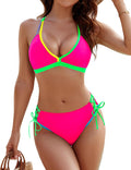 Color Block Bikini Set Two Piece Swimsuit Triangle Top Mid Rise Bottom