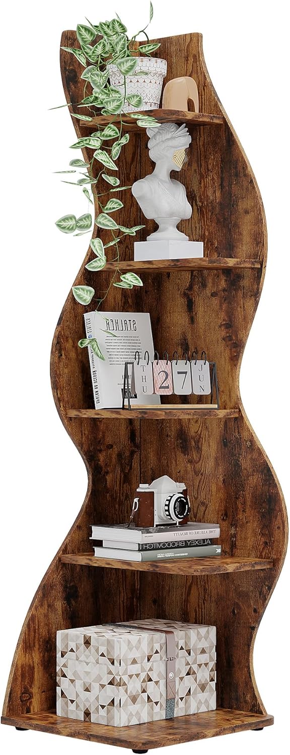 Tribesigns Corner Shelf - Rustic 5-Tier Wall Bookshelf Rack