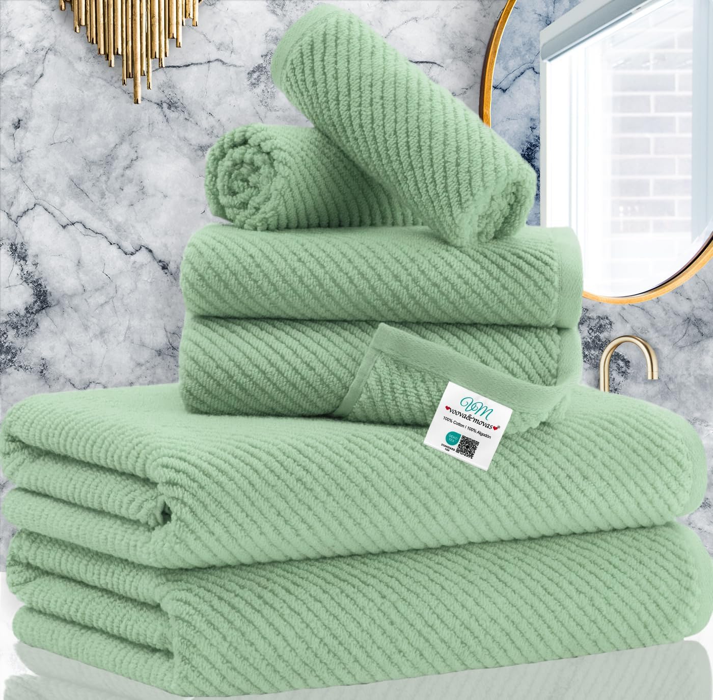 Luxurious 6-Piece Green Towel Set for Bathroom Comfort