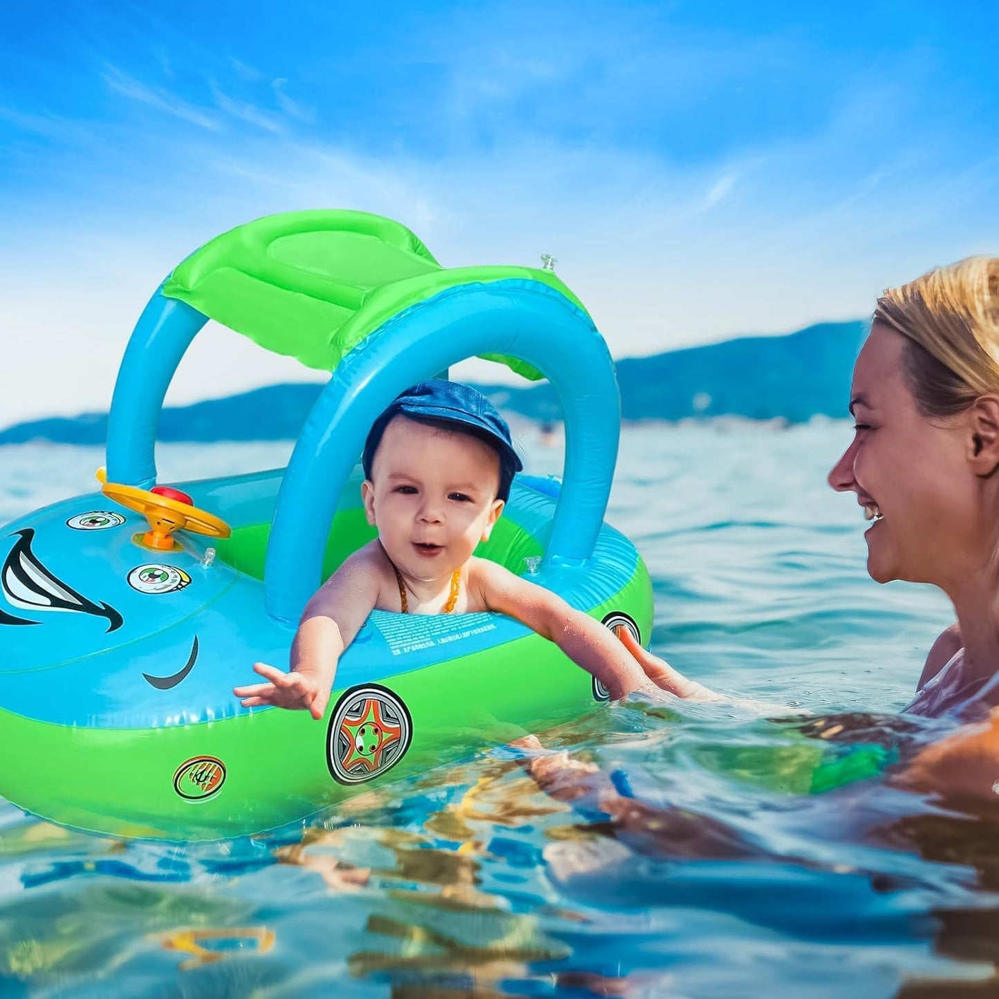 UPF 50+ Inflatable Baby Swim Ring with Canopy for Safe & Stylish Fun!