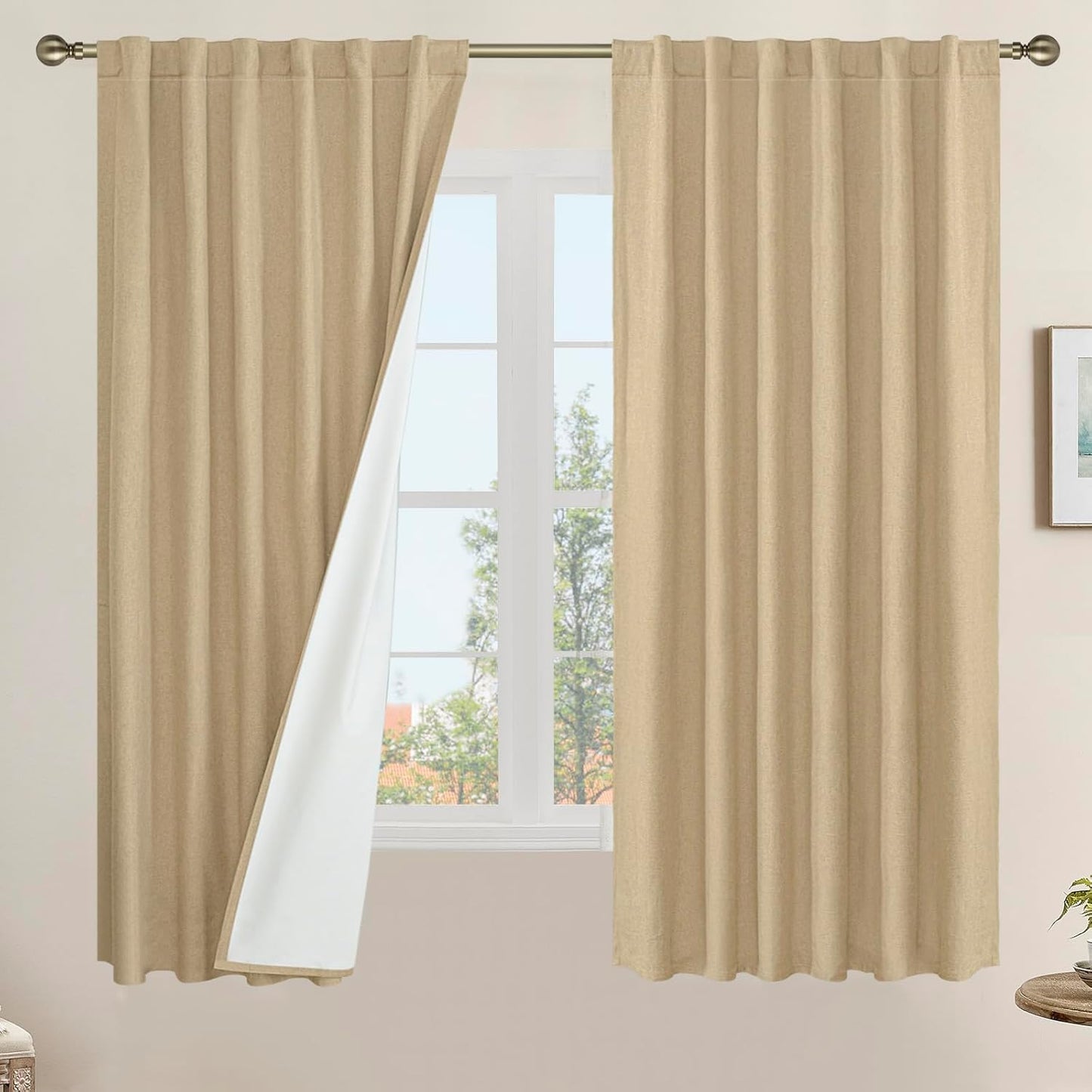 LAMIT Natural 100% Blackout Linen Curtains for Elegant Homes