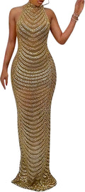 Women's Rhinestone Mesh See Through Bodycon Party Dress - Elegant Fit