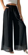 Wide Leg Palazzo Pants Chiffon Flowy Trousers - Elegant Everyday Wear