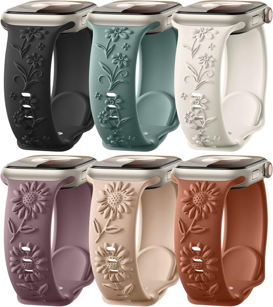 Floral Engraved Silicone Apple Watch Bands for Women - Witzon