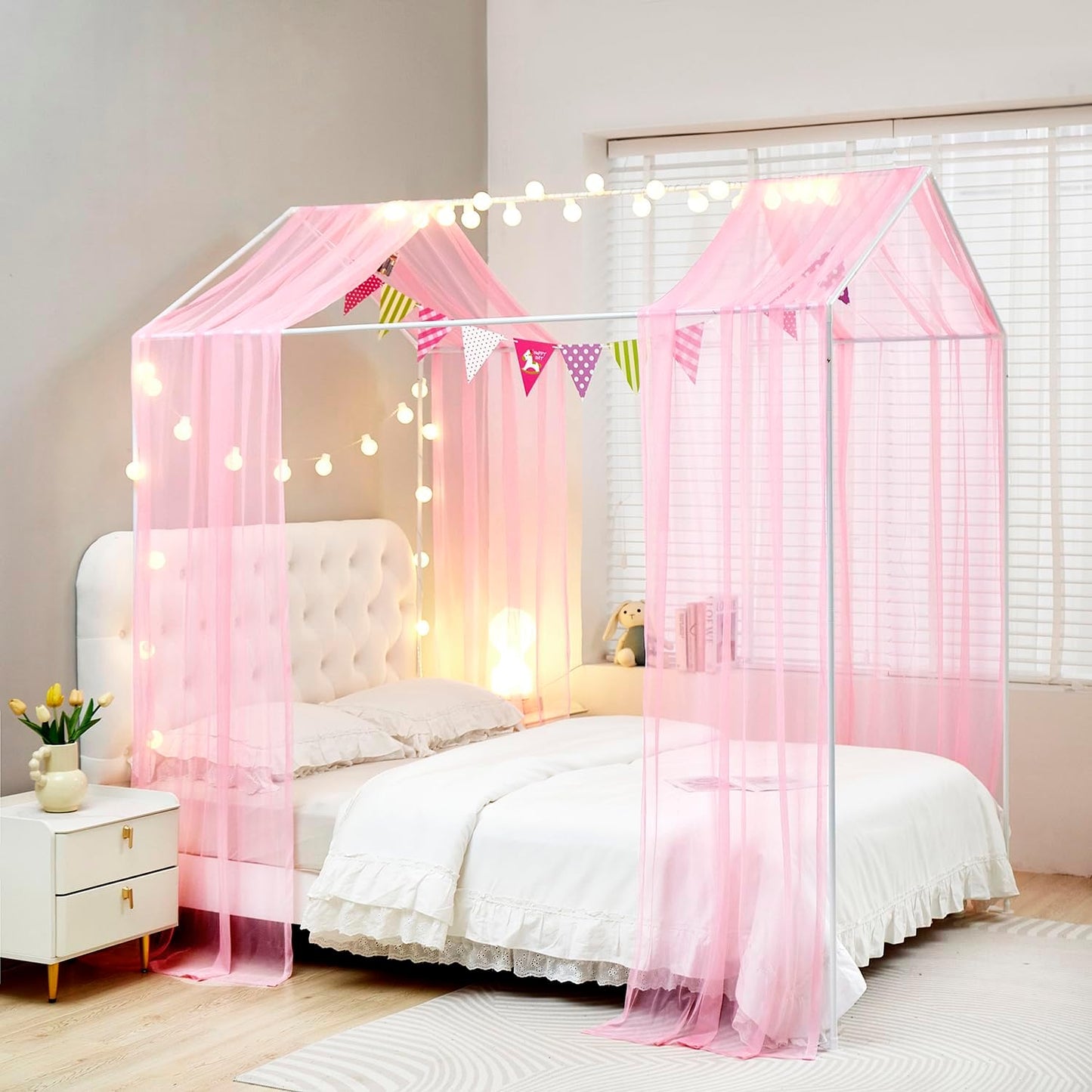 Mengersi Twin House Bed Canopy - Sparkling Lights for Magical Dreams