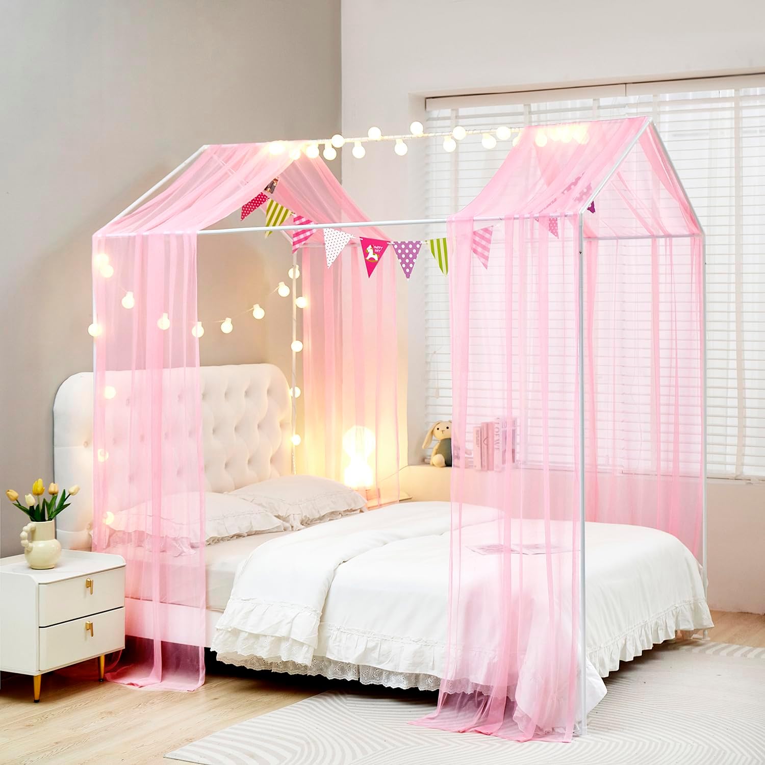 Mengersi Twin House Bed Canopy - Sparkling Lights for Magical Dreams