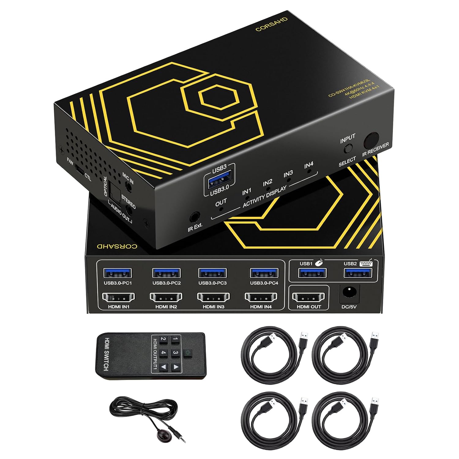 4K@60Hz HDMI KVM Switch for 4 PCs with USB 3.0 Support