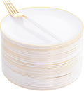 72PCS White Plastic Dessert Plates with Gold Rims for Events