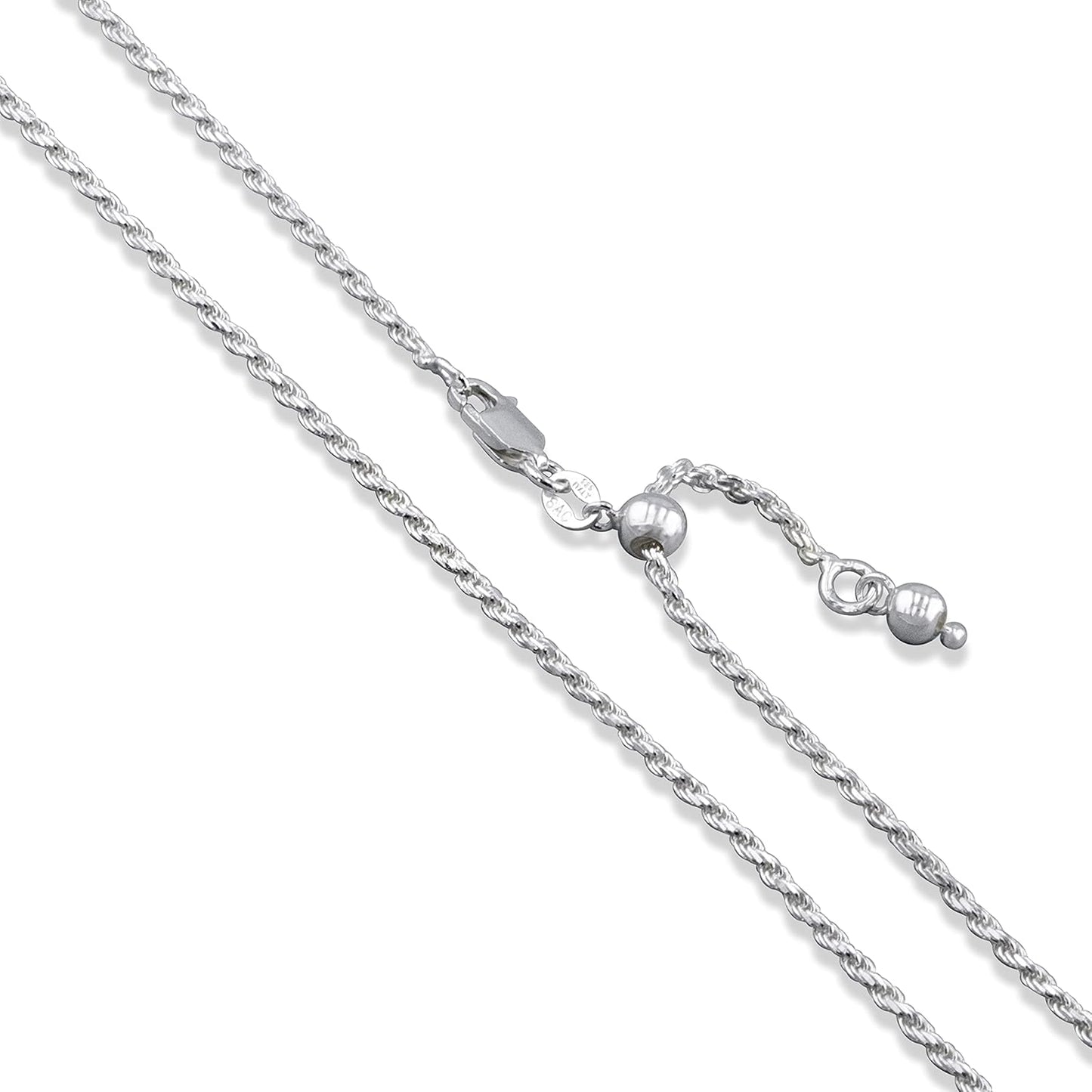 Sterling Silver Diamond-Cut Rope Chain Necklace in Multiple Sizes