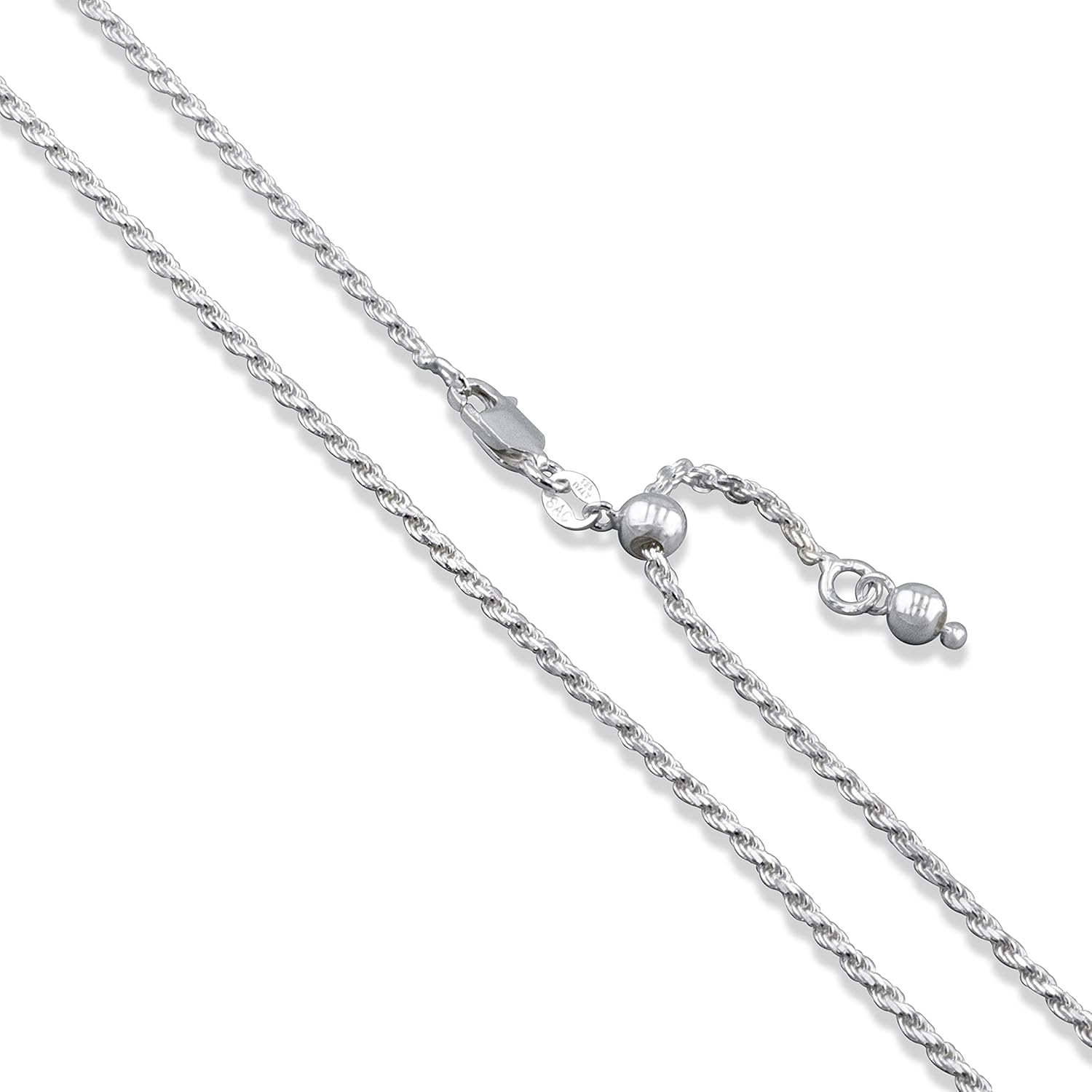 Sterling Silver Diamond-Cut Rope Chain Necklace in Multiple Sizes