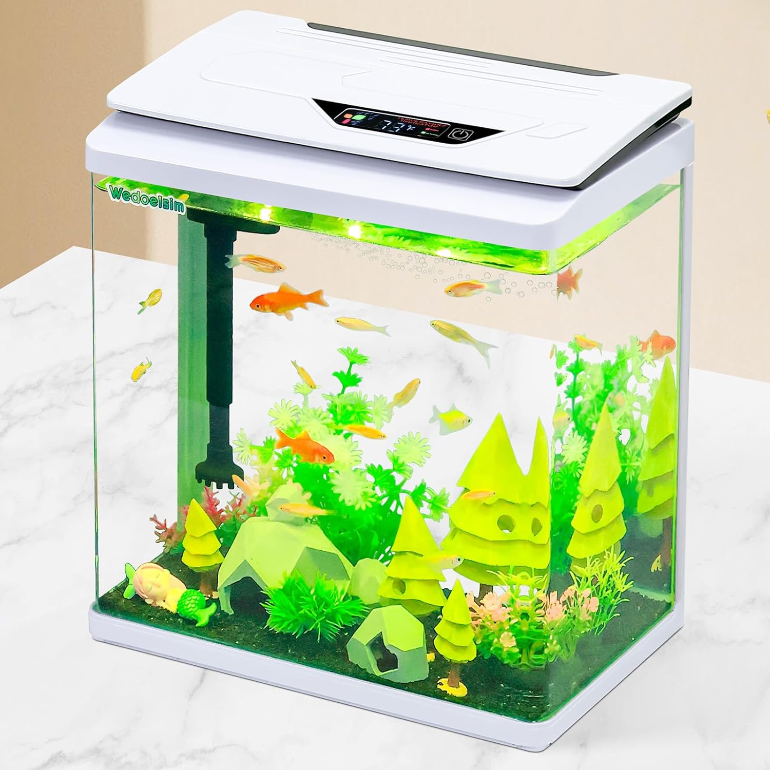3 Gallon Fish Tank Starter Kit with 7-Color LED Lighting