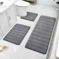 Dark Grey Memory Foam Bath Mats Set - Soft Non Slip Bathroom Rugs
