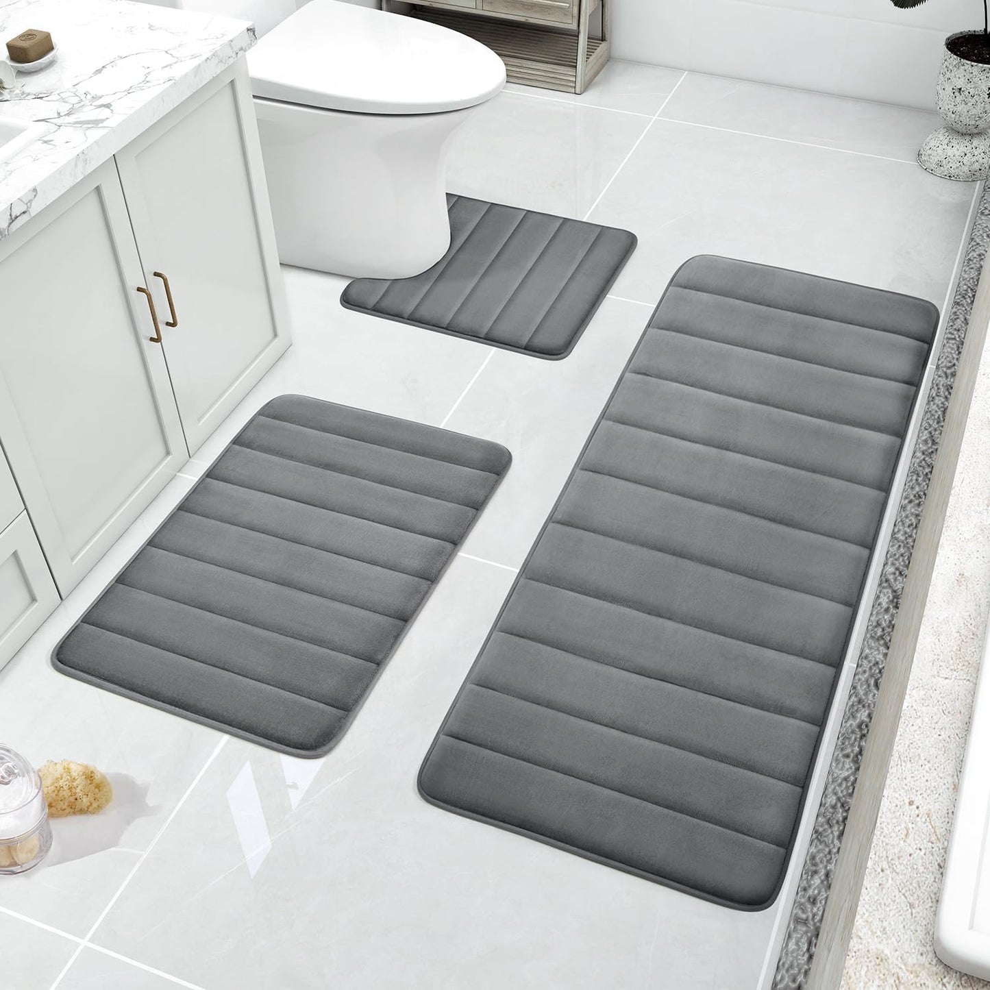 BYSURE Dark Grey Memory Foam Bath Mats Set for Ultimate Comfort
