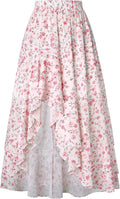 Renaissance Floral Print High Waist Ruffle Boho Maxi Skirt