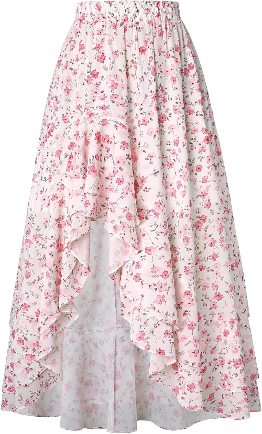Renaissance Floral Print High Waist Ruffle Boho Maxi Skirt