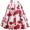 Pleated Vintage Floral A-line Midi Skirt with Pockets - Classic Style