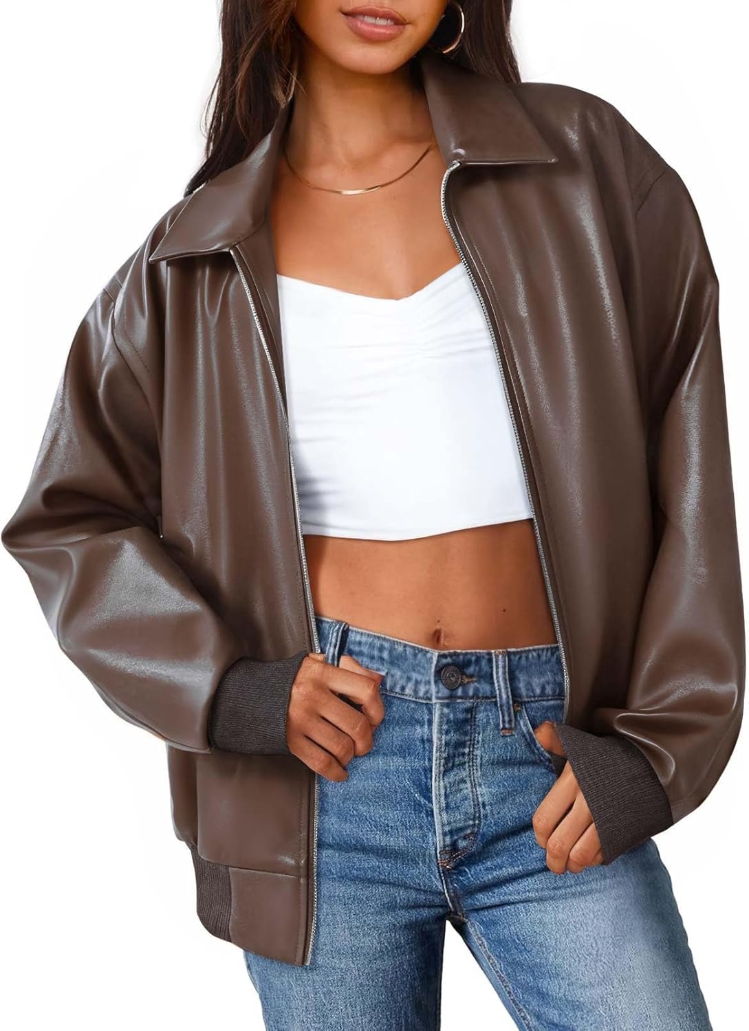 Oversized Faux Leather Jacket for Women - Trendy Fall Style
