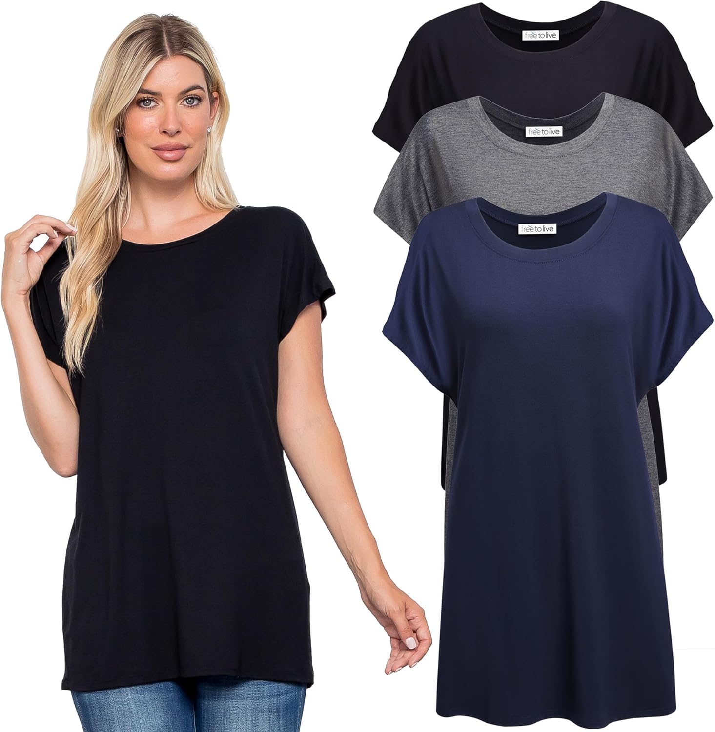 Extra Long T Shirts for Women - Comfortable Tunic Tops Pack
