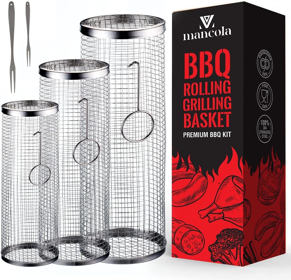 Rolling Grilling Basket for BBQ, Perfect for Outdoor Cooking