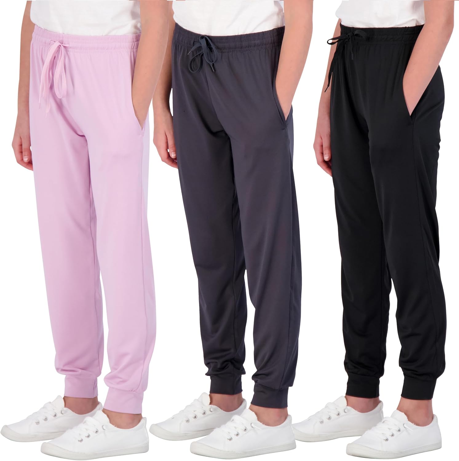 Girls' Dry-Fit Jogger Sweatpants for Active Kids - 3 Pack