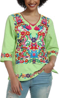 Women's Embroidered Mexican Shirt Short Sleeve Blouse - Lightweight