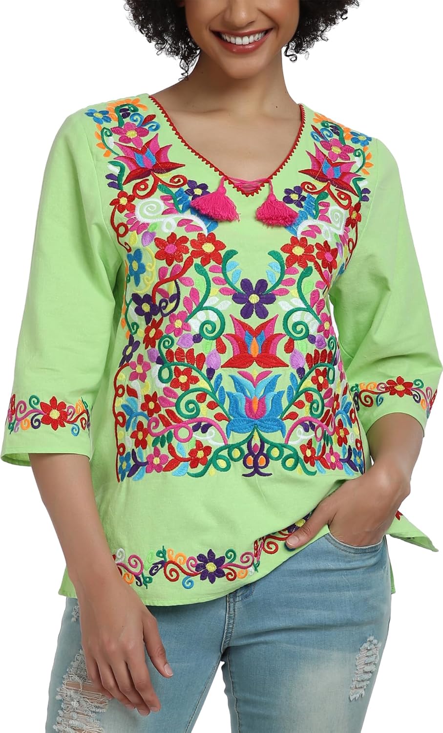 YZXDORWJ Women's Summer Embroidered Mexican Shirts for Casual Wear