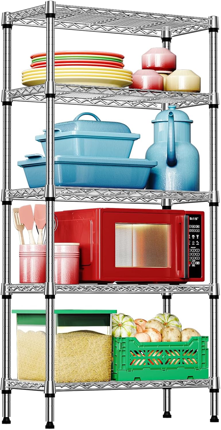 IZEUK 5-Tier Chrome Metal Storage Shelves for Home Organization