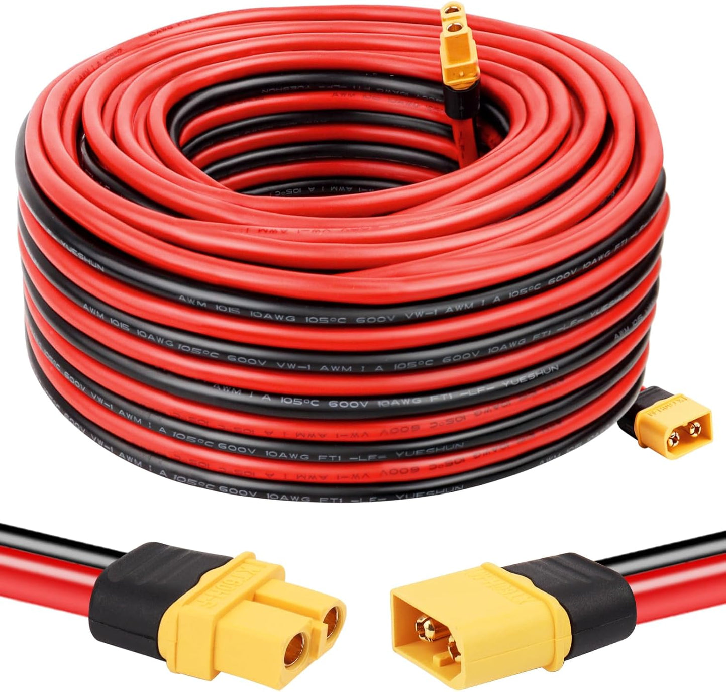 XT60 Extension Cable 10AWG 50FT for Solar Panels and RC Batteries