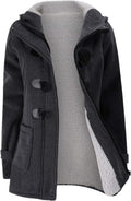 Womens Fleece Thicken Hooded Coat with Horn Button - Warm Winter