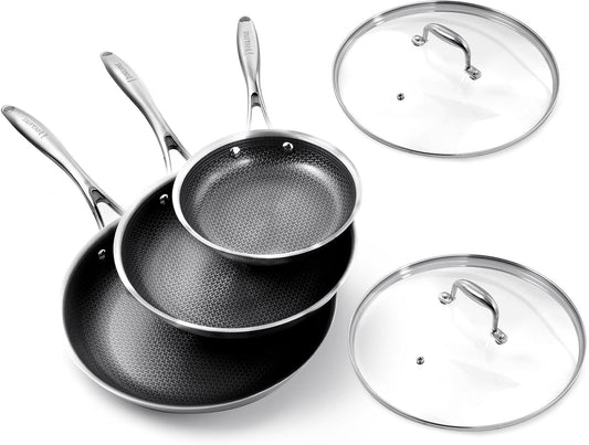 Hybrid Ceramic Nonstick Fry Pan Set for All Stovetops - 5-Piece