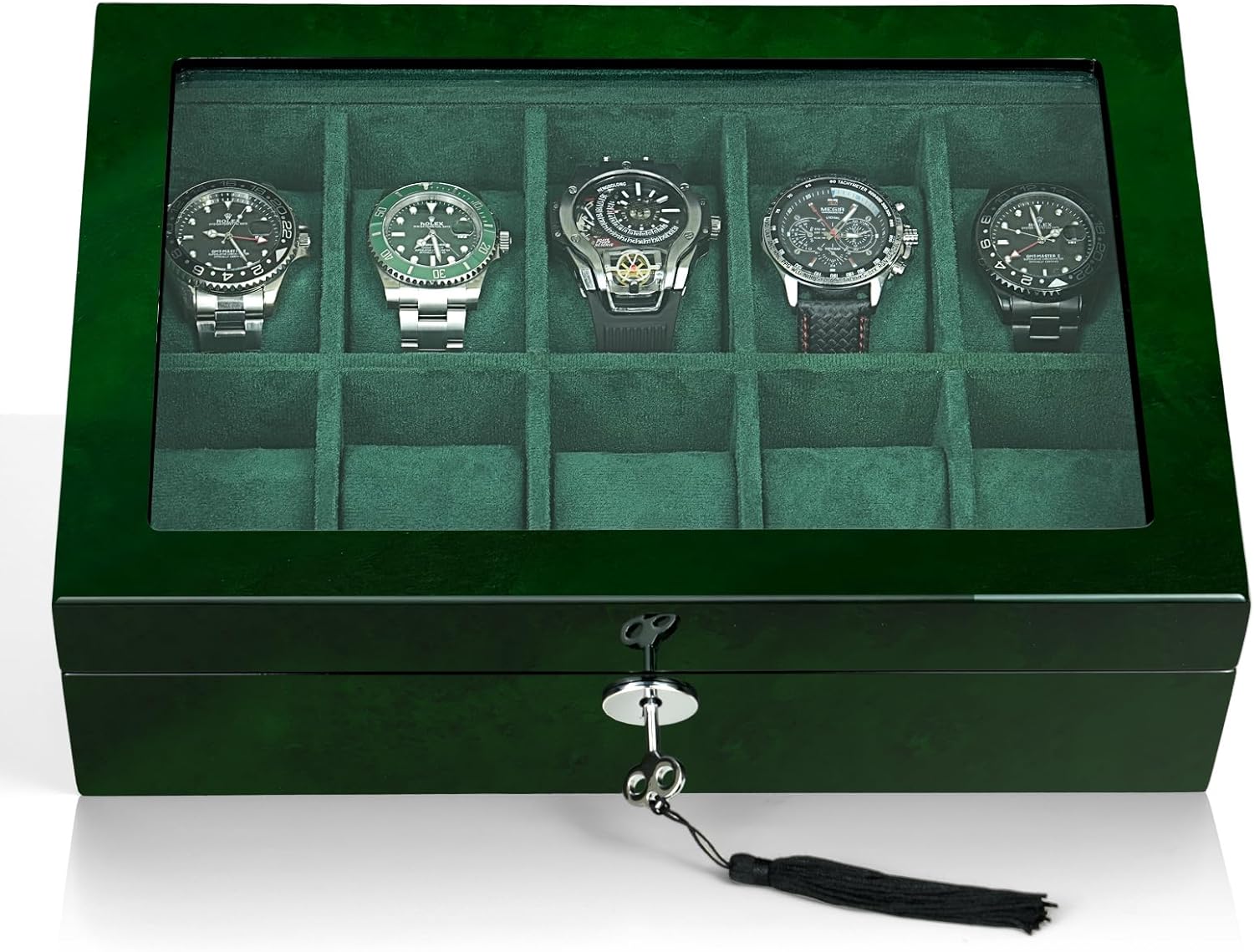 10-Watch Green Wood Organizer - Stylish Storage Solution!
