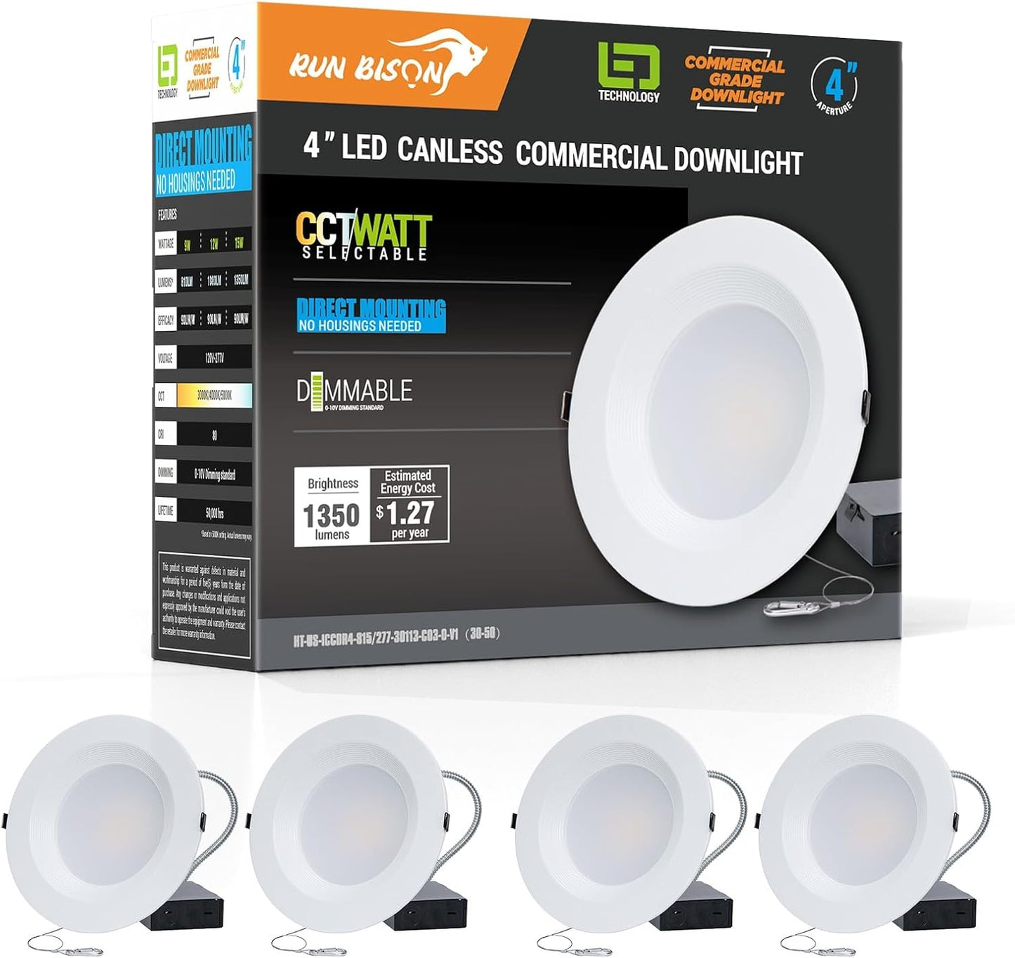 4 Inch Recessed LED Downlight with Adjustable Wattage and Color