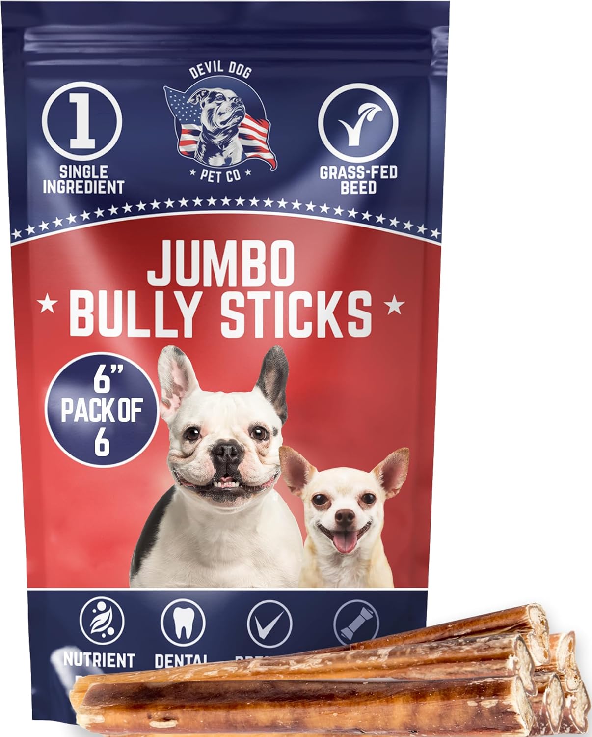 Jumbo Bully Sticks for Dogs - Natural Grass-Fed Beef Chews
