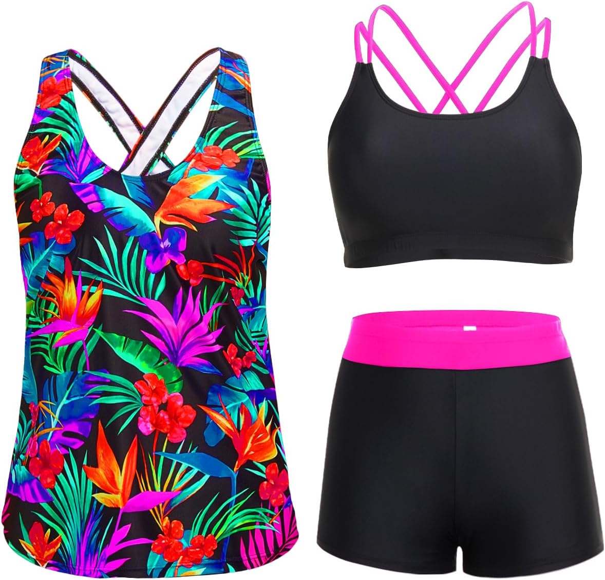 Stylish 3 Piece Tankini Swimsuits for Women with Tummy Control