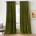 Moss Green Velvet Curtains 80 in - Luxurious Room Darkening Panels