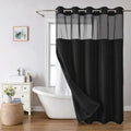 Linen Textured Ringless Shower Curtain Set - Snap-In Liner, Black