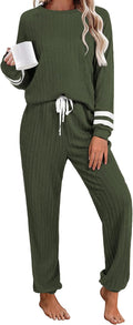 Ekouaer Lounge Sets for Women Soft Ribbed Knit Pajamas Outfits