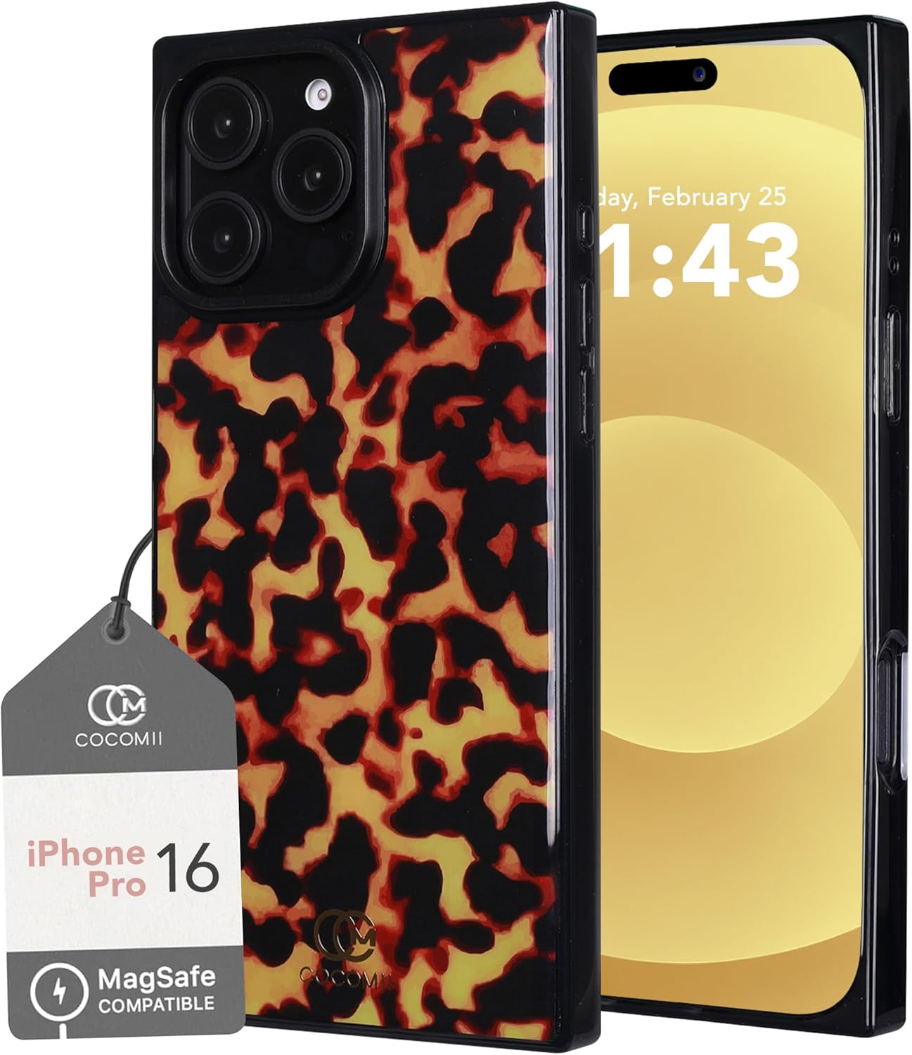 Cocomii Rectangle Case for iPhone 16 Pro with Tortoiseshell Design