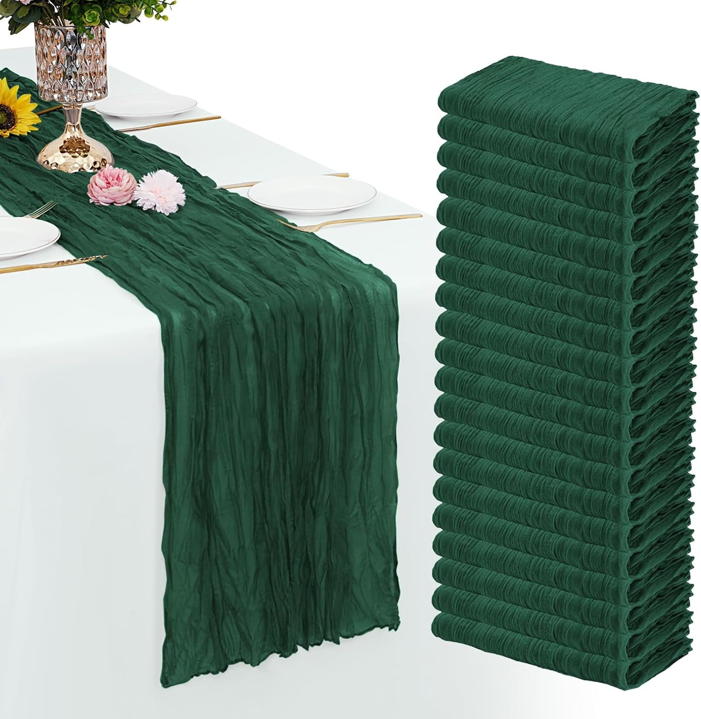 20 Pack Emerald Green Cheesecloth Table Runner for Events